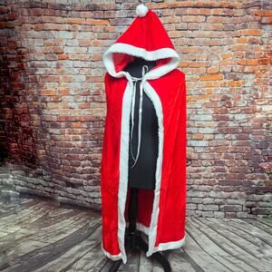 Holiday, Christmas Red Velvet Cosplay Costume Cape, Cloak w/ White Trim